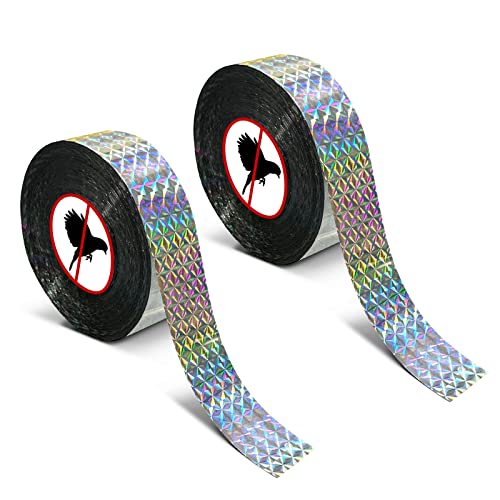 MP mypole Bird Scare Tape Ribbon, 2 * 300 Foot Reflective Tape Ribbon for Birds Woodpecker Scare Reflective Flash Tape Scare Birds Away for Outdoor, House, Garden, Patio, Orchard - size: 300ft*2