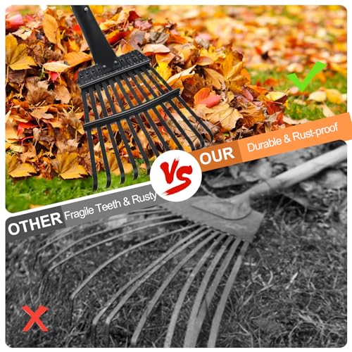 Small Rake for Leaves, 11 Tines Narrow Garden Rake, 60'' Long Handle Small Rakes for Dog Poop, Lawns, Flower Beds, Mulch, Shrub - style: 11 Tines Rake