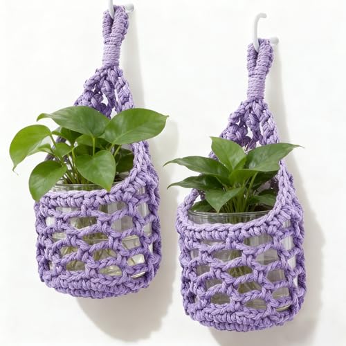 Macrame Wall Plant Hanger, Small Hanging Planter Basket Holder, Wall Planters for Indoor Plants, for Up to 4 Inch Pot (Purple, 4-Inch) - color: Purple, size: Small – Fits Pot Bottom ≤4"
