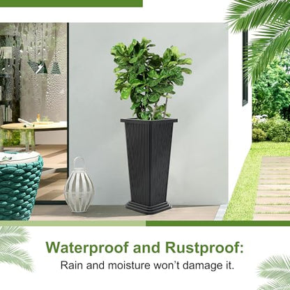 24" Set of 2 Tall Planters for Outdoor Plants, Black Striped - color: Stripe Black