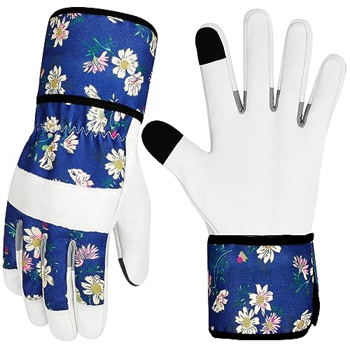 Leather Gardening Gloves for Women Garden Gloves Thorn Proof Touch Screen Design Heavy Duty Working Yard Gloves - color: Colora