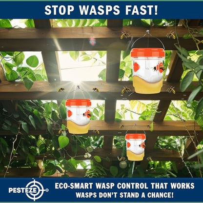 PESTEZE USA 2 Pack Reusable Solar Hanging Wasp Trap with LED Light [Orange, 3.5×4.4 in]–Attracts & Stop Wasps, Hornets, Yellow Jackets & Flying Insects Safely, Waterproof Outdoor Trap
