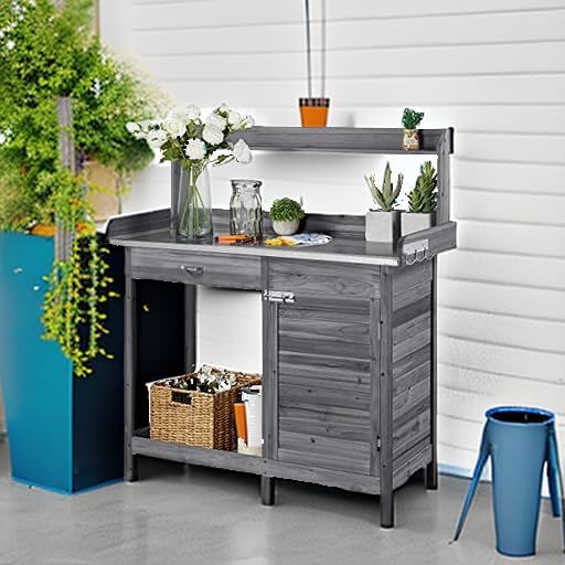 Topeakmart Outdoor Potting Bench with Storage Potting Table,Gray - color: Gray