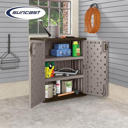 Suncast 9 Cu Ft Base Storage Cabinet, Lockable 2-Shelf Organizer, Platinum