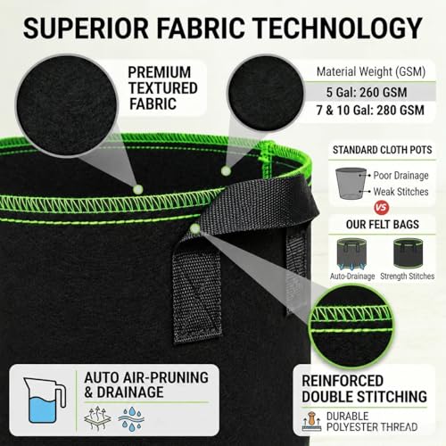 7 Gallon Grow Bags, Heavy Duty Fabric Pots with Handles for Vegetables - size: 7 Gallon