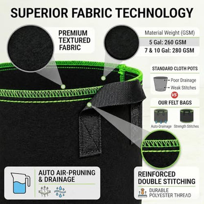 7 Gallon Grow Bags, Heavy Duty Fabric Pots with Handles for Vegetables - size: 7 Gallon