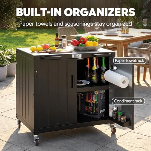 Feasto Modular Outdoor Kitchen Island with Storage and Stainless Steel Top - size: Outdoor Table