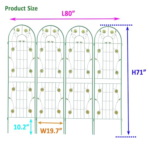 Garden Trellis for Climbing Plants Outdoor, 4-Pack 71" Metal Rustproof - color: Sunflower1-4pacs-Green, size: 71×19.7"