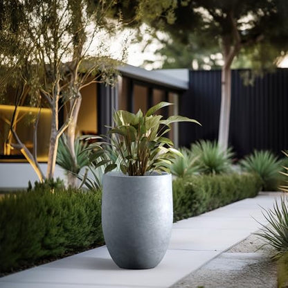 Kante Large Round Bullet Blue Gray Concrete Planter 21.7" Tall, Outdoor - color: Blue-gray