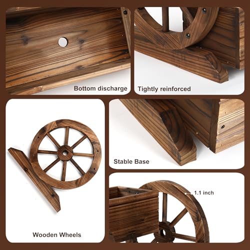 OIPRTGFJ Wooden Wagon Planter Box, Garden Planter with Wheels,Decorative Planter for Flowers Herbs Vegetables for Indoor & Outdoor Décor, Flower Cart for Patio Garden Balcony - color: 2-tier Planter Box --1pc