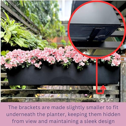 LaLaGreen Rail Planter Boxes for Outdoor (2 Pack, 40") Hanging Flower Pots with Bracket, Black Rectangular Self Watering System Deck Railing Herb Planters Outdoor Plants Container Rail Balcony Fence - color: 40" X 2 (Black)