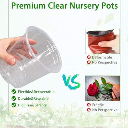 7/8/10 Inch Large Clear Nursery Pots with Drainage Holes.