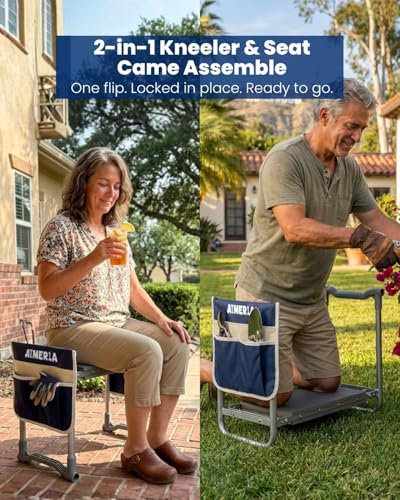 Aimerla Foldable Garden Kneeler Seat Heavy Duty [Upgraded Widened Thick Kneeling Pad] Garden Stool with Large Garden Tool Bags with Pockets - Portable Garden Bench Gardening Gifts for Parents - size: K3-Blue