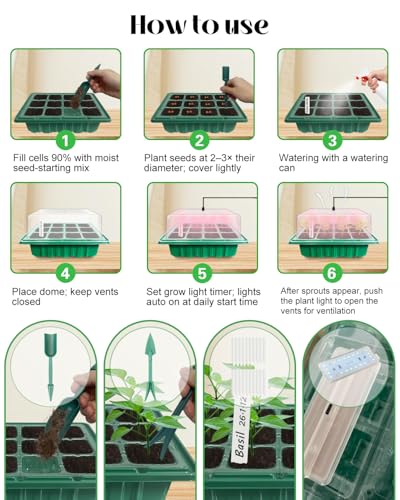 Seed Starter Tray with Grow Light (4x 24-LED), 4 Pack for Seed Starting - size: 4-Pack 48-Cell, style: Without Heat Mat
