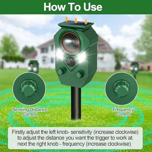 Solar Powered Ultrasonic Animal Repeller with PIR Sensor, 4 Pack - size: 4 Count (Pack of 4)