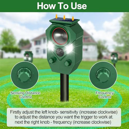 Solar Powered Ultrasonic Animal Repeller with PIR Sensor, 4 Pack - size: 4 Count (Pack of 4)