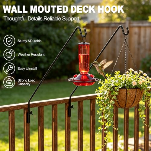 MIXXIDEA 2 Packs Heavy Duty Extended Reach Wall Mounted Deck Hook Wall Pole, Wall Bracket Direction and Length Adjustable Plant Bracket for Bird Feeders, Planters, Suet Baskets, Lanterns, Wind Chimes - size: 43in Long Wall Mounted Hook-2 Packs