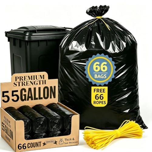 55 Gallon Trash Bags, Heavy Duty Garbage Bags 66 Count 2.0 Mil Extra Thick - size: 1 Count (Pack of 66)