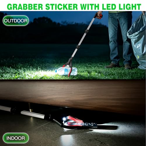 2-Pack Grabber Reacher Tool, 44" Extra Long Foldable Reacher Grabber Pickup Tool with Light, Heavy Duty Trash Picker Upper Grabber, 360° Rotating Jaw & Magnet, Lightweight Grabbers for Seniors