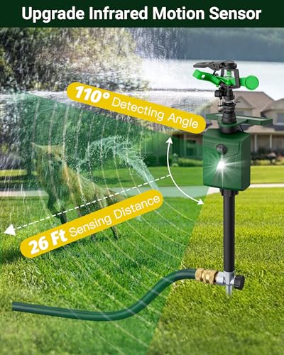 Motion-Activated Sprinkler, Solar Animal Repellent Outdoor - 2 Pack Deer Cat Deterrent with Motion Sensor & Flashing Lights, Protects Yard & Garden from Deer, Cats, Raccoons
