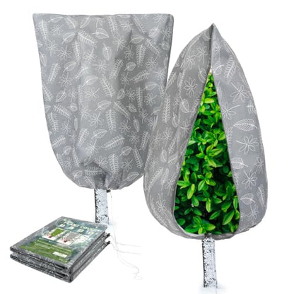 Homimp Plant Covers Freeze Protection,2 PCS Frost Covers with Zipper Drawstring (71" x 82.7") Plant Protection Cover Bags for Outdoor Winter Frost Cold Weather Shrubs Trees Jacket Covers,Grey Print - size: 71"W x 82.7"H