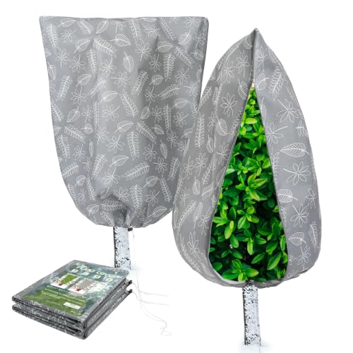 Homimp Plant Covers Freeze Protection,2 PCS Frost Covers with Zipper Drawstring (71" x 82.7") Plant Protection Cover Bags for Outdoor Winter Frost Cold Weather Shrubs Trees Jacket Covers,Grey Print - size: 71"W x 82.7"H