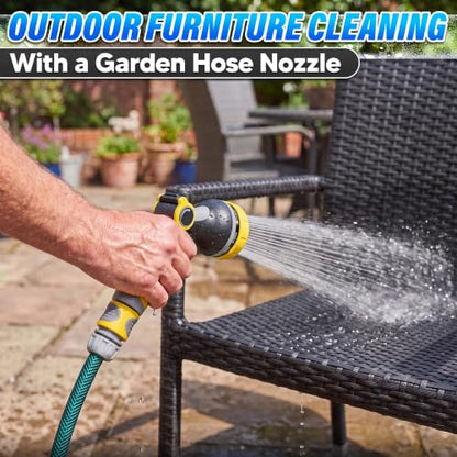 Garden Hose Nozzle, 10 Spray Patterns, Thumb Flow Control, Yellow - color: Yellow