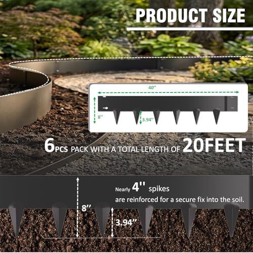 20ft. Galvanized Steel Landscape Edging (6-Pack) – 40" x 8" Metal Garden Border, Hammer-in Lawn Edging for Landscaping, Tree Rings, Yard & Pathway – Black Steel Lawn Edge for Garden Design - color: Black, size: 6 Pack ( 40 x 8IN )