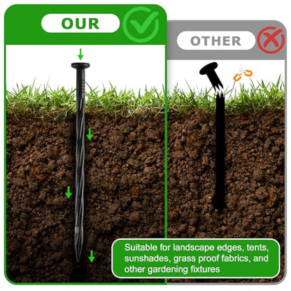 300Pcs 8-Inch Plastic Landscape Edging Spikes, Spiral Anchoring Nails for Weed Barrier, Paver Edging, Landscape Edging, Artificial Turf, Grass Pathways, and More - style: 300pcs