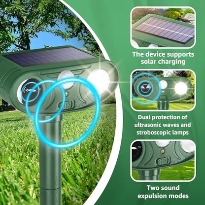 Solar Ultrasonic Animal Repellent Outdoor with Motion Sensor Strobe Light - color: 2PCS white and Red lights flashing