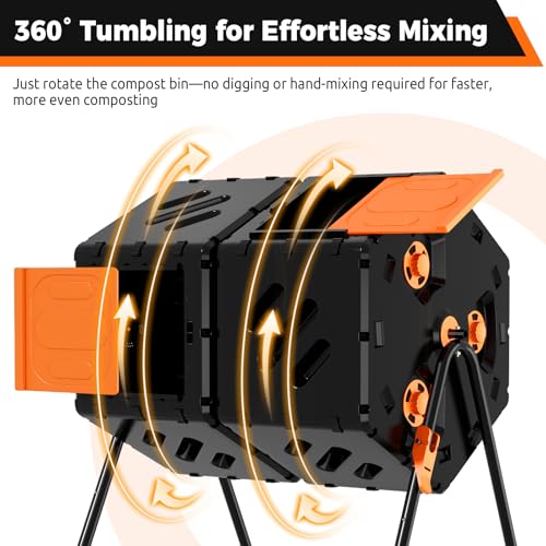 45 Gallon Large Compost Tumbler Outdoor, Dual Chamber Compost Bin