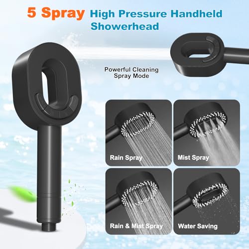 Hibbent Filtered Handheld Showerhead with 3 Filters, 5 Sprays Shower Head - color: Matte Black, style: Showerhead with 3 Filters