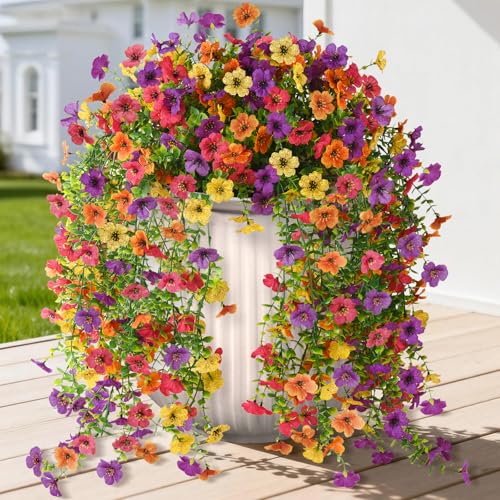 Hommyea Artificial Fake Fall Flowers Plants for Outdoors Mums Home Decor - color: Purple, Rose, Orange, Yellow