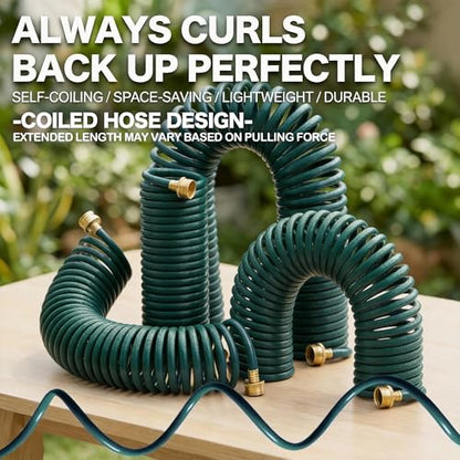 Orgrimmar 10FT Green EVA Coil Garden Hose with Metal Fittings - color: Green, size: 10 Feet