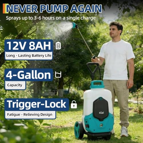 4.2 Gallon Wheeled Battery Sprayer, 12V 8Ah for Lawn & Garden - size: 4.2 Gal