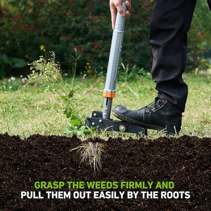 GASREKV Weed Puller Tool, 4-Claw Steel Head Stand Up Weeder, 39"-46" Adjustable Handle & Easy Eject, Root Weed Remover for Dandelion, Thistle & Crabgrass, No Bending - color: Orange
