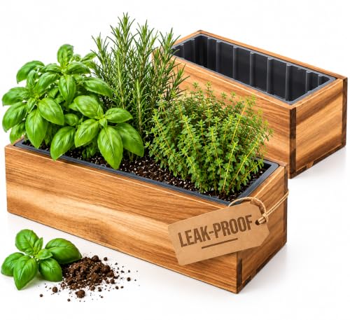 zaqro 17” Wooden Planter Boxes Set of 2 - Acacia Herb Planter Indoor