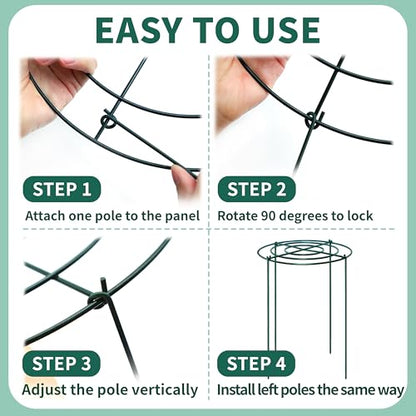 4 Sets Peony Support Cage,24"Diax32"High Heavy Duty Metal Plant Support,Grow Through Hoops Grids with 4 Thickened 6mm Legs,Strong Support Brace for Heavy Blossoms,Flower Support Ring for Peonies,Rose - size: 24"X32"-4PCS