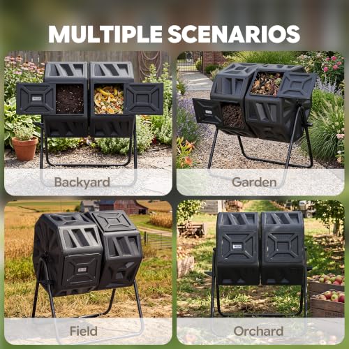 Werph 54 Gallon Large Outdoor Compost Tumbler, Dual Chamber Compost Bin