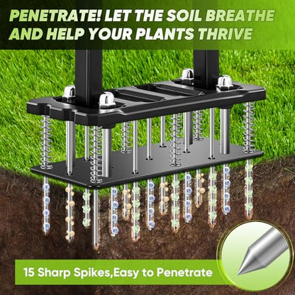 Sakerplus Aerator Lawn Tool, Spike Lawn Aerator with Self-Cleaning Tines - color: Pro-Orange Handle