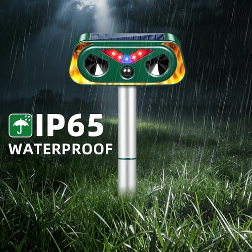 Upgraded Solar Animal Repellent Ultrasonic Outdoor Cat Deterrent Deer Repellent Devices,Waterproof Dog Repeller with Motion Sensor,Flashing Lights,Scare Squirrels Rabbits Raccoons Skunks Garden,2 Pack