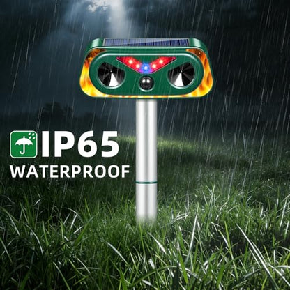 Upgraded Solar Animal Repellent Ultrasonic Outdoor Cat Deterrent Deer Repellent Devices,Waterproof Dog Repeller with Motion Sensor,Flashing Lights,Scare Squirrels Rabbits Raccoons Skunks Garden,2 Pack
