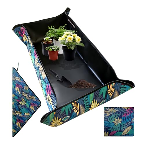 Repotting Mat for Indoor Plants 39.5"x59", Unique Gifts for Plant Lovers - color: Black Leaf Print, size: 39.5" x 59" x 0.1"