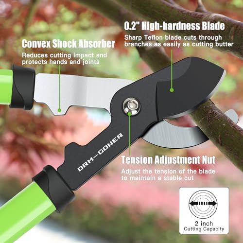23" SK5 Dual-Blade Loppers Cuts 2" Dry/Wet Branches - Triangular Steel Tube & SecureLock, Heavy Duty Tree Trimmers Green/Black