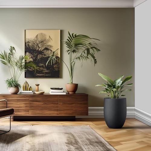 Kante Large Round Bullet Black Concrete Planter 21.7" Tall, Outdoor - color: Black