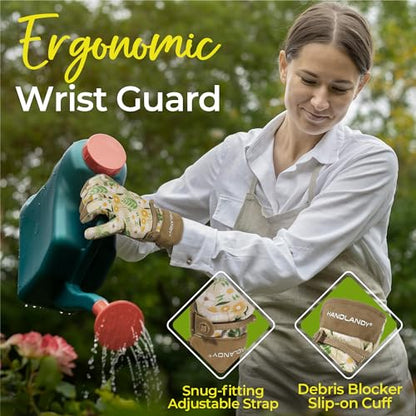 HANDLANDY Gardening Gloves for Women, Leather Garden Glove, Gardener Gift - color: Khaki, size: Medium (Pack of 1)