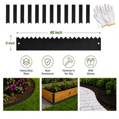 6-Pack Steel Landscape Edging 40 * 5 Inch Metal Edging - color: 40'' L x 5'' H, style: 12 Pack