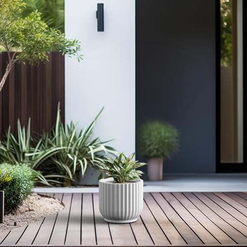 Kante Accent Round Pedestal White Concrete Planter 14" Dia, Outdoor - color: White, size: 14"w x 11.8"h