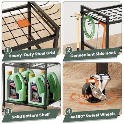 SPACECARE Garden Tool Organizer with Wheels, Up to 35 Long-Handled Tools - style: RACK-with Wheels
