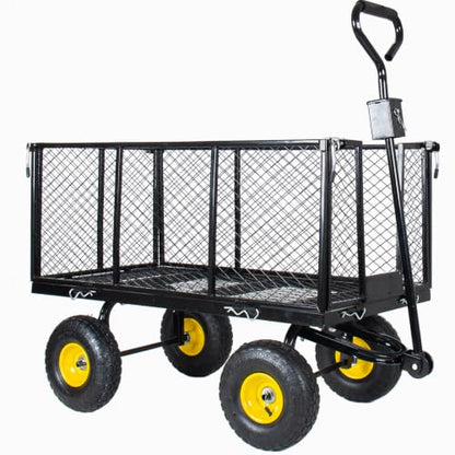 4-in-1 Steel Dump Garden Cart with Removable Liner and Mesh Tray